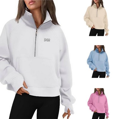 Sweatshirts Half Zip Cropped Pullover Fleece Quarter Zipper